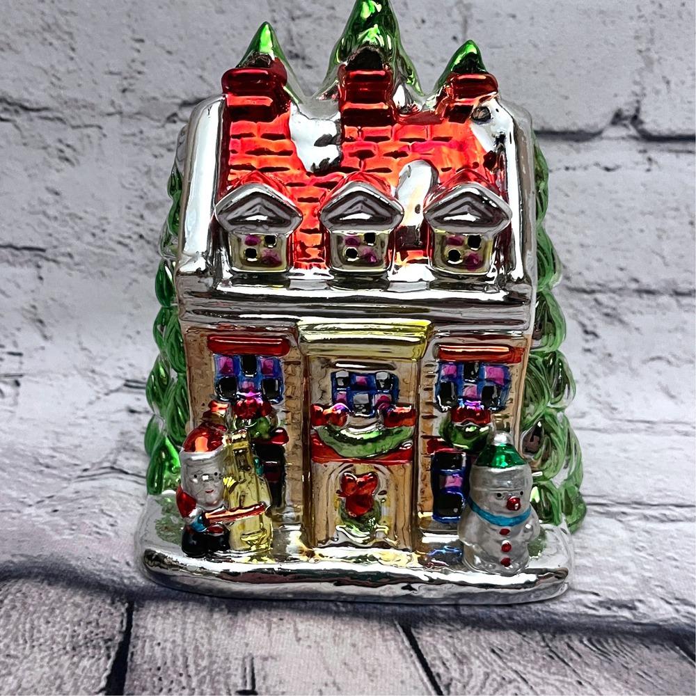 TJ Collection Christmas Village House Tea Candle Light Metallic Ceramic